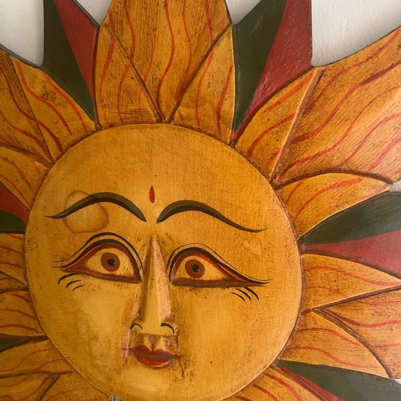 Vintage Sun & Moon Celestial Wooden Mirror with Stars Handpainted 23"X11.5" - Picture 6 of 16